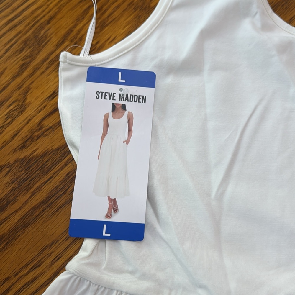 STEVE MADDEN Cotton Scoop Neck Maxi Summer Dress White Sleeveless NWT - Picture 7 of 8
